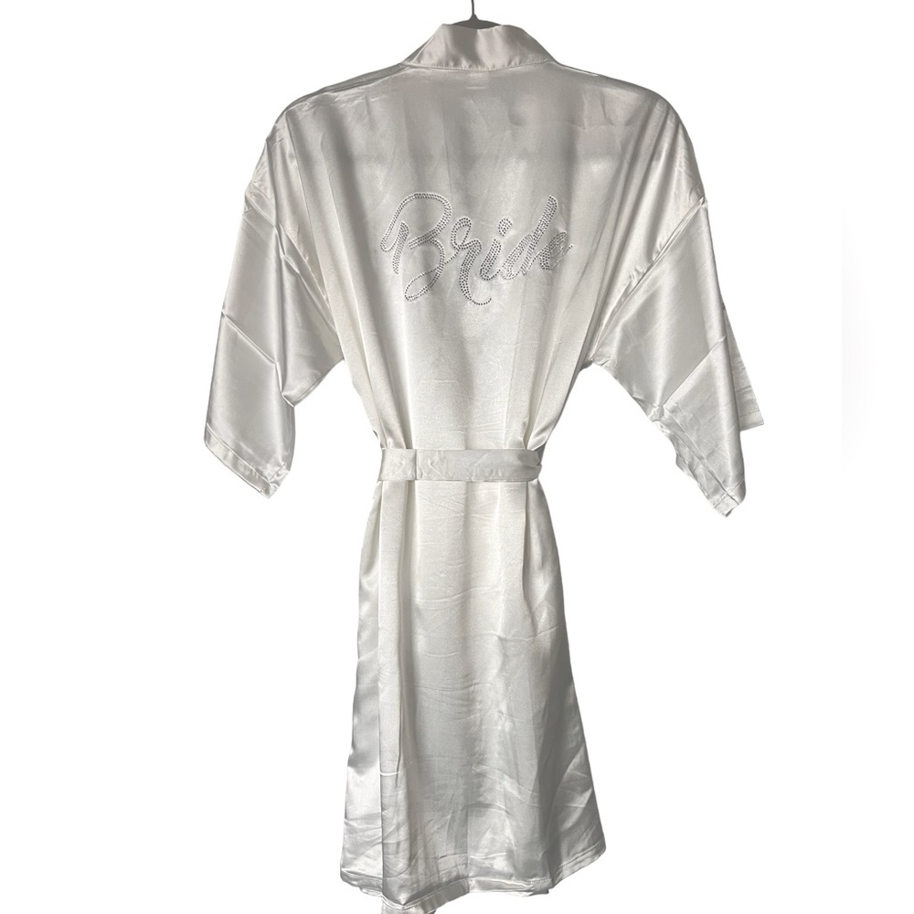 White Rhinestone Bride Wedding Silky Robe - Picture 9 of 10